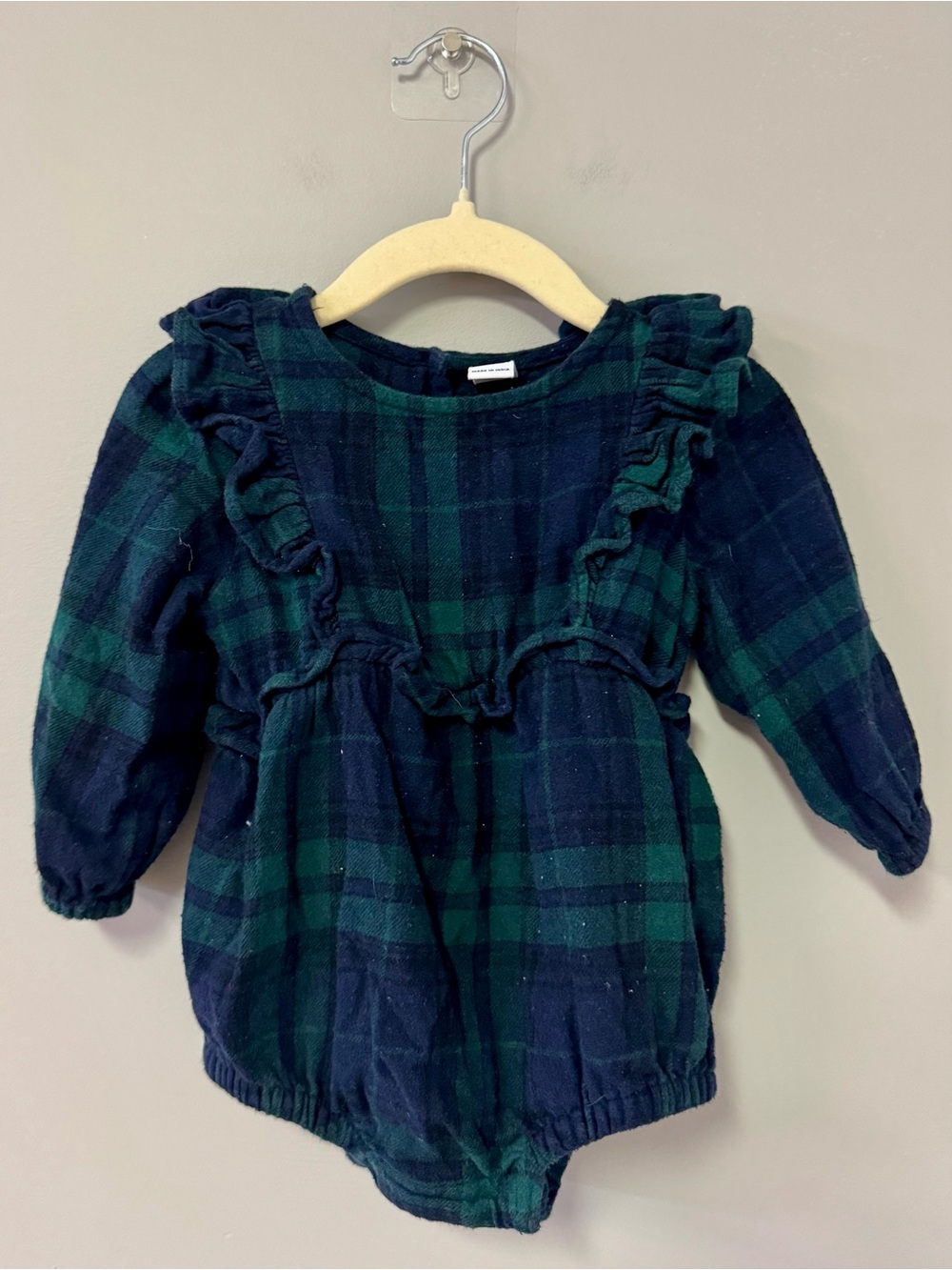 Old Navy Green and Navy Plaid Ruffle Romper